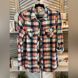 Passport brand lady’s soft flannel button-up shirt.